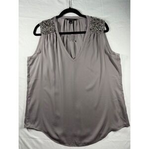 Banana Republic Gray Beaded Shoulder Sleeveless V-Neck Blouse Top Womens Large L